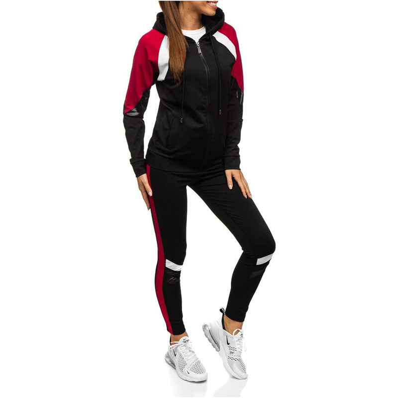 Women Black Patchwork Tracksuits