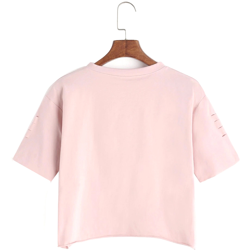 Distressed Hand Gersture Crop Tee